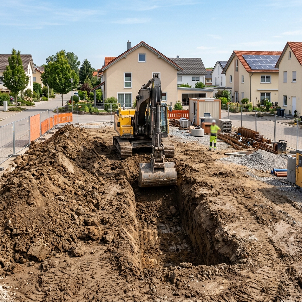 Baggerarbeiten auf einer Baustelle in Oberbayern